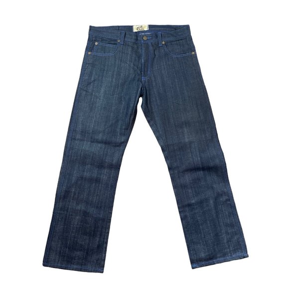 NWOT Rich Kids Dark Wash Blue Topstitching 38x32 Denim Jeans Hip Hop Wide Leg - Picture 1 of 11